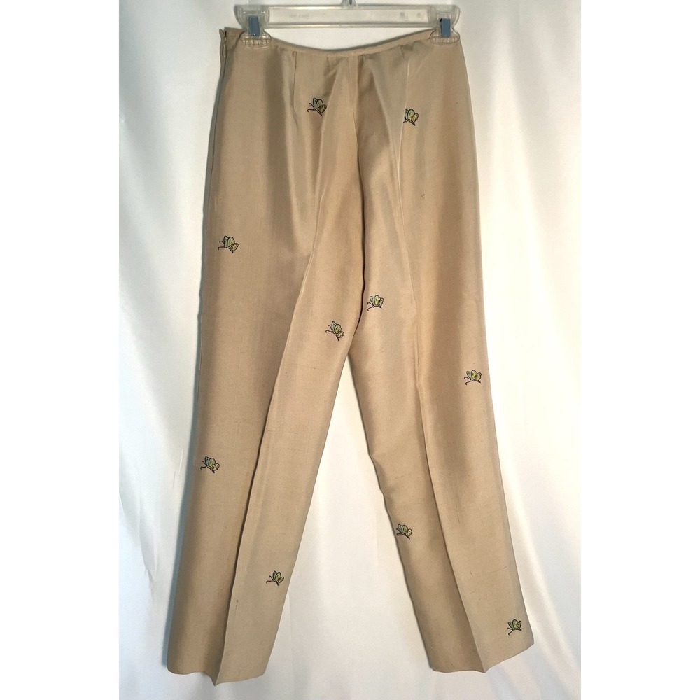J Mclaughlin Womens Pants Slacks Raw Silk Lined Ivory with Butterflies Sz 4 VTG - Picture 4 of 8